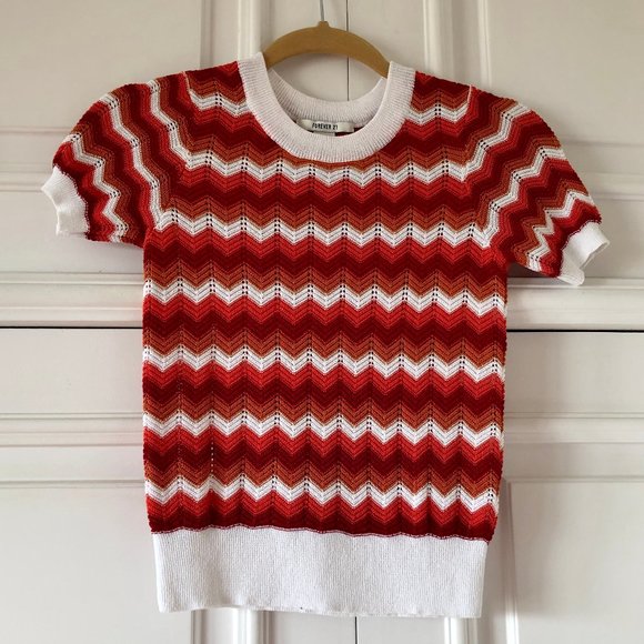 Colourful Retro Zig Zag Chevron Pointelle Sweater - Size S - Picture 2 of 13